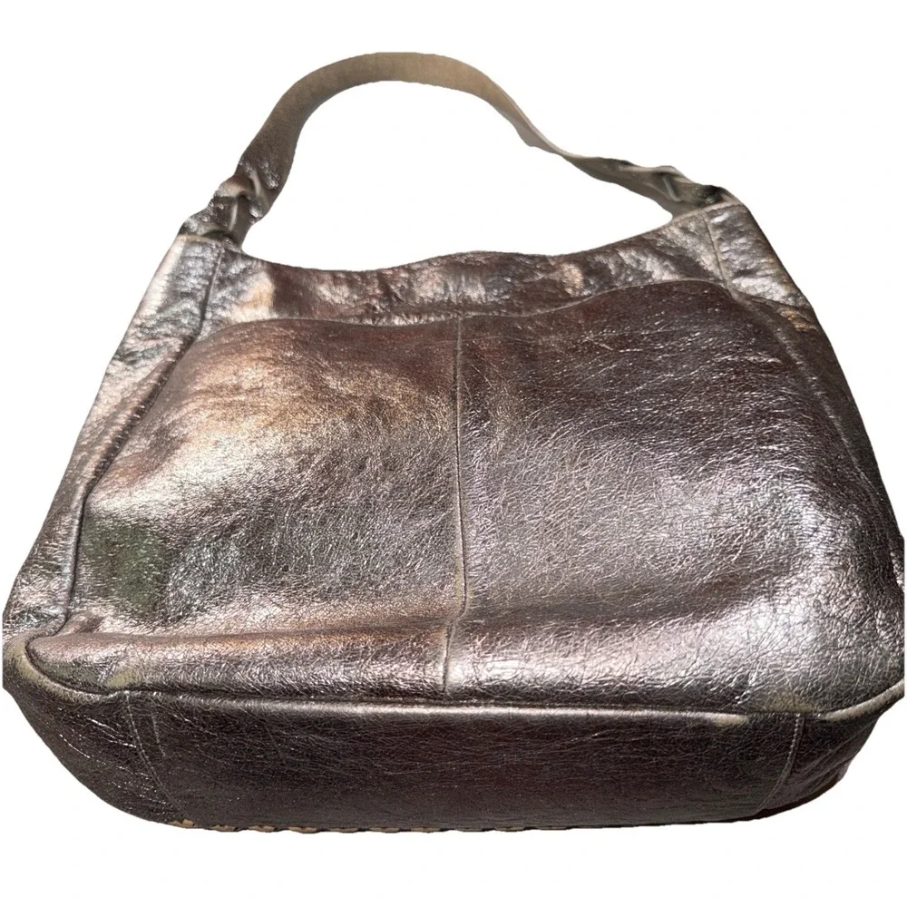 Elaine Turner Women's Metallic Leather Hobo Handbag Purse Champagne Gold